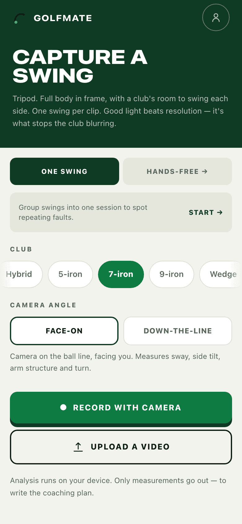 GolfMate: Film one swing